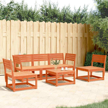 5 Piece Garden Sofa Set Wax Brown Solid Wood Pine