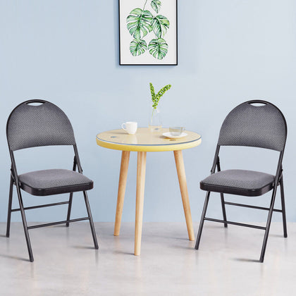 2 PCS Portable Folding Chairs Double Hinged Fabric Dining Chairs W/Footrest Grey