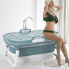 Free-Standing Soaking Tub w/ Lid Folding Spa Bath Bucket Barrel Portable Bathtub