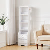 White Tall Cabinet Bedside Table Storage Narrow Chest of 2Drawer&Shelves Storage