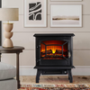 Electric Fireplace Freestanding Vintage Glass Door Log Flame Heater Black