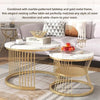 Set of 2 Round Coffee Tables - Gold Metal Frame, Marble Pattern Top