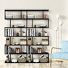 6 Tiers S-Shaped Display Bookshelf Wooden Free Standing Storage Shelf Black