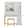 White Dressing Table With LED Lights Mirror Vanity Table Hidden Storage