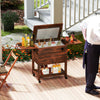 Rolling Wooden Patio Cooler Cart with Lockable Wheels-Brown