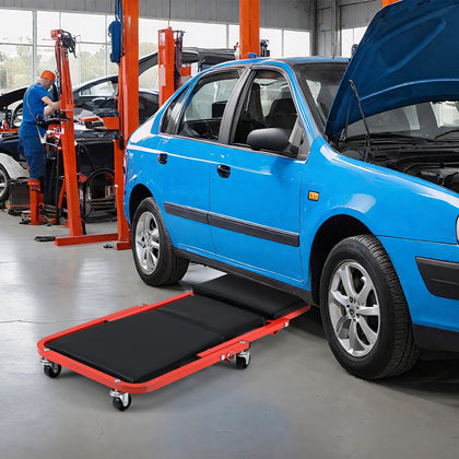 2-in-1 Rolling Creeper Seat w/6 Universal Wheels-Red