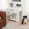 Dog Crate Furniture Wooden Crate Table Thickened Metal Tube Cage w/ Double Doors