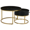 Round Nesting Coffee Table Stacking Side Tables Set with Storage Drawer Black