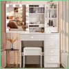 Drawer Stool Dressing Table Vanity Makeup Desk & Adjustable Led Lighted Mirror
