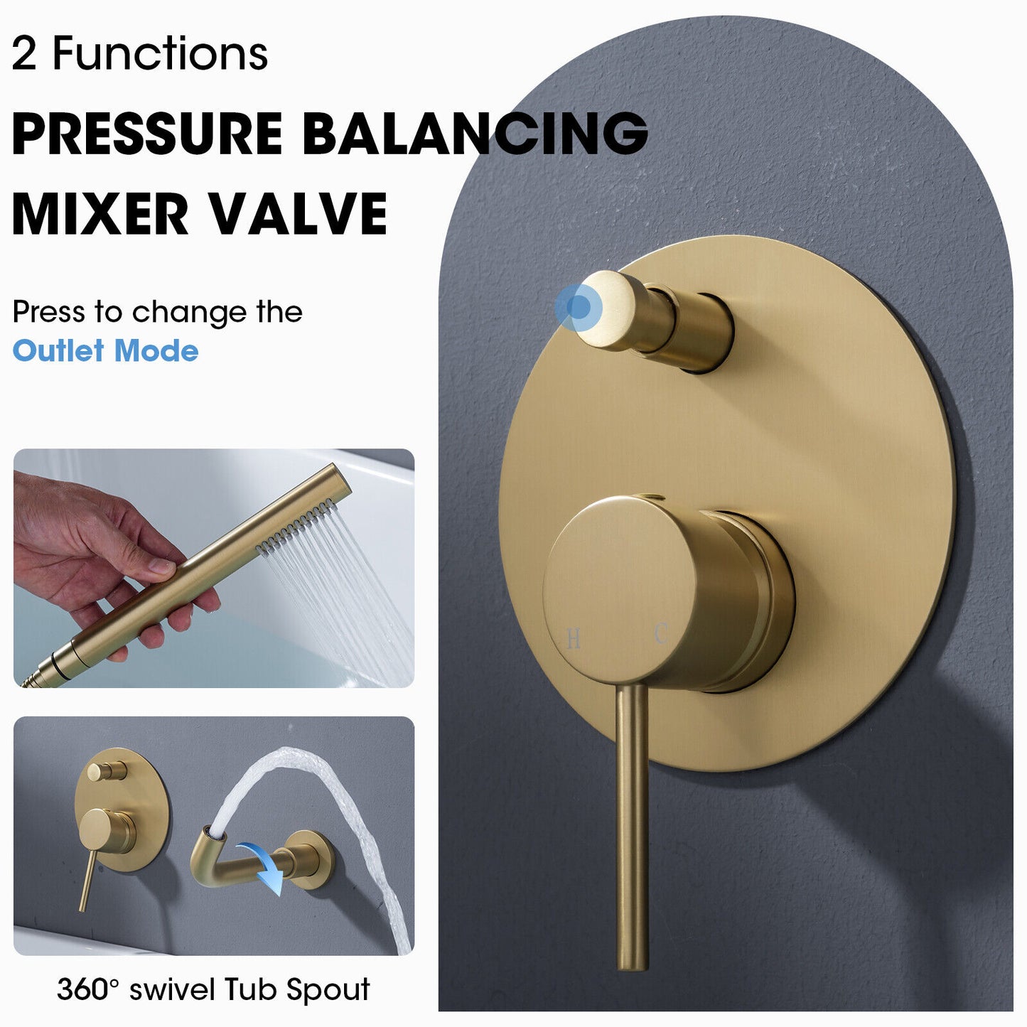 Brass Bathroom Bathtub Mixer Taps Bath Filler Spout And Handheld Shower Set UK
