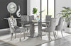 Grey Gloss Pillar Dining Table & 6 Velvet Knockerback Belgravia Chairs