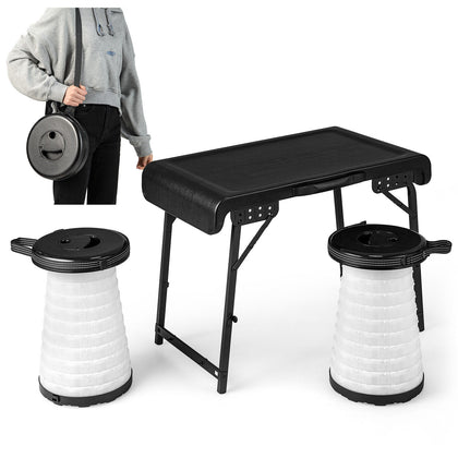 3Pcs Folding Camping Table Stool Set Portable Lightweight Picnic Table LED Chair