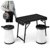 3Pcs Folding Camping Table Stool Set Portable Lightweight Picnic Table LED Chair
