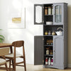 Tall Bathroom Grey Storage Cabinet Tempered Glass Door Pantry Cabinet