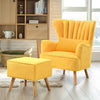 Fabric Upholstered Scallop Shell Wing Back Armchair Fireside Chair and Footstool