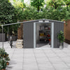 10 X 8ft Outdoor Garden Storage Shed w/Doule Slide Doors Galvanised Metal Black