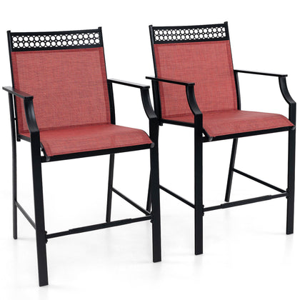 2 PCS Outdoor Patio Chair Fabric Bar Stool Metal Frame Counter Height Chairs