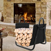 Firewood Storage Holder with Canvas Tote Carrier & Heavy-Duty Metal Frame