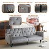 Fabric Sofa Bed 3 Seater Sofa Settee Recliner Couch with Solid Wooden Legs Grey
