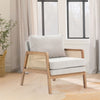 Modern Rattan Tub Armchair Wood Frame Cashmere Fabric Cushion Sofa Chair Bedroom
