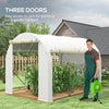 3 x 2 m Polytunnel Greenhouse with Zipped Roll-up Door and Mesh Windows, White