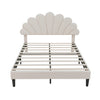 Double Bed 135x190 cm Velvet Upholstered Platform Bed Frame with Headboard Beige