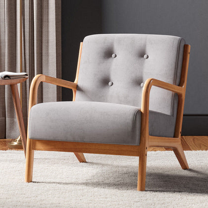 Mid-Century Solid Wooden Frame Fabric Button Back Accent Chair Lounge Armchair