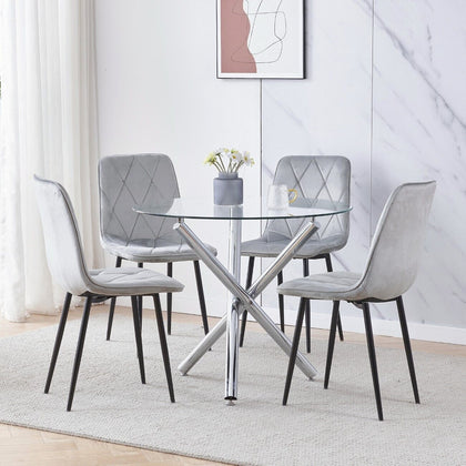 Modern 5Pcs Round Dining Table and Chairs Set 4 for Dining Room Space Saving