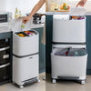 2 Tier Large Mobile Rubbish Bin 48L Recycle Pedal Waste Trash Can Kitchen Garden