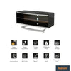 Contemporary Black Glass TV Stand, Up to 50" - Open Shelving, Height Adjustable