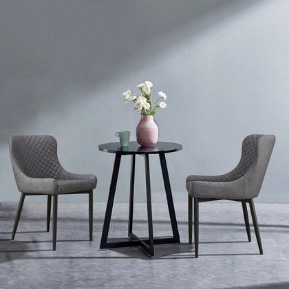 2x Luxury Dining Chair PU Faux Leather Metal Legs Grey Restaurant Kitchen Chairs