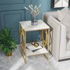 FATIVO 2 Tier White Marble Side End Table Golden Frame Lounge Sofa Beside Table