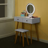 Gift Dressing Table Round LED Mirror Vanity Make up Desk Stool Storage Set