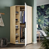 High Gloss Corner Wardrobe White&Oak Bedroom Furniture with Hanging Rail Shelves