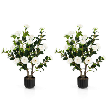 2 Pack Artificial Camellia Tree Faux Flower Plant Artificial Tree Home Decor