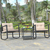 3 Pcs Outdoor Rocking Bistro Set PE Rattan Rocking Chair Set w/Cushion