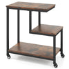 Small Sofa Couch Side Table with Lockable Casters-Brown