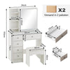 Dressing Table White Wood Makeup Desk with Mirror 5 Drawers Stool Shelf Bedroom