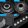 Gas Hob 5 burners, 77cm Black Tempered Glass Gas Hob with Cast Iron Supports
