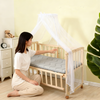 Baby Wooden Bedside Crib Co-Sleeping w/Mosquito Net&Mattress,Newborn-Toddler Cot