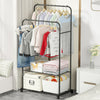 Rolling Clothes Garment Rack Double Pole Hanging Rail On Wheels w/ Shelf
