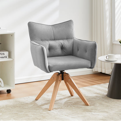 1PC 360° Rotatable Velvet Fabric Dining Chair Swivel Wooden Legs Kitchen Chair