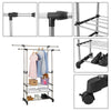 Extendable Mobile Clothes Garment Two Hanging Rails Stand with 3-Tier Shoes Rack