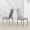 2Pcs Grey Leather Dining Chairs Kitchen Dinning Room Metal Leg Padded Seat Home