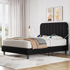 Double Bed with Headboard, Upholstered Bed Frame with 2 USB Charging Stations