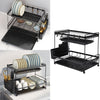 Metal Dish Drainer Rack Tray Cutlery Plate Cup Holder Sink Washing Up Bowl 2Tier