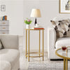 Round Side Table with Glass Top, Gold End Table with Metal Frame for Living Room