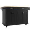 Rolling Kitchen Island Storage Trolley Cart Cabinet w/ Wood Top 2 Drawers Black