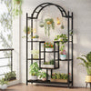Heavy Duty Large Tall Plant Stand Arched Metal Flower Shelf with Hanging Hooks