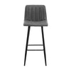 2 Faux Leather Bar Stools Grey with Stripe Padded Seat Metal Legs Kitchen Chairs